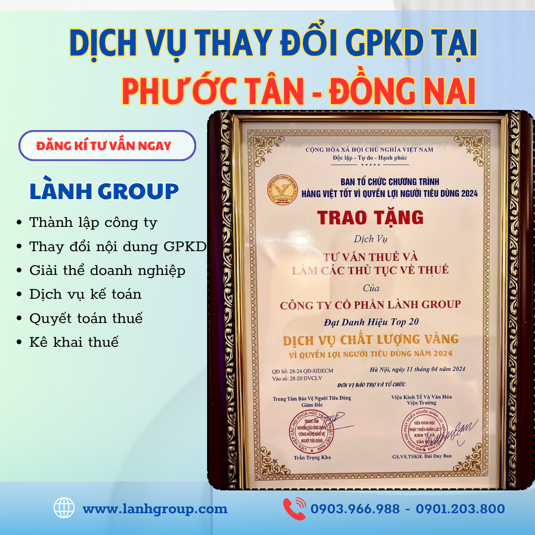 Dịch Vụ Thay Đổi Giấy Phép Kinh Doanh Tại Phường Phước Tân, Đồng Nai – Lành Group Biên Hòa
