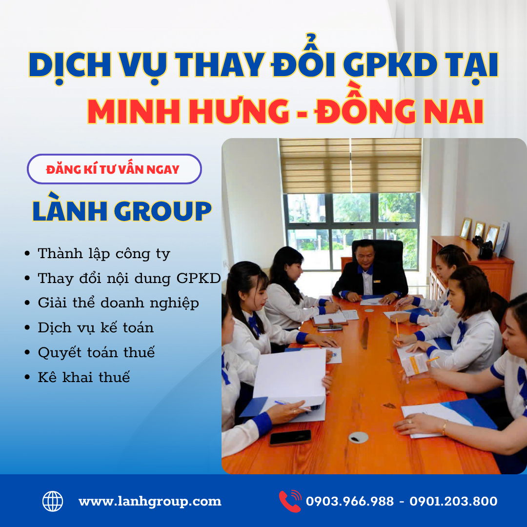Dịch Vụ Thay Đổi GPKD Tại Phường Minh Hưng, Đồng Nai – Lành Group Biên Hòa Uy Tín, Nhanh Chóng, Chuyên Nghiệp