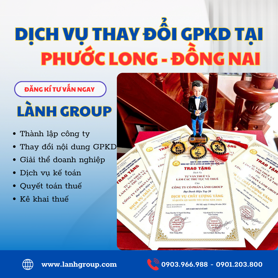 Dịch Vụ Thay Đổi GPKD Tại Phường Phước Long, Đồng Nai – Lành Group Biên Hòa Uy Tín Số 1